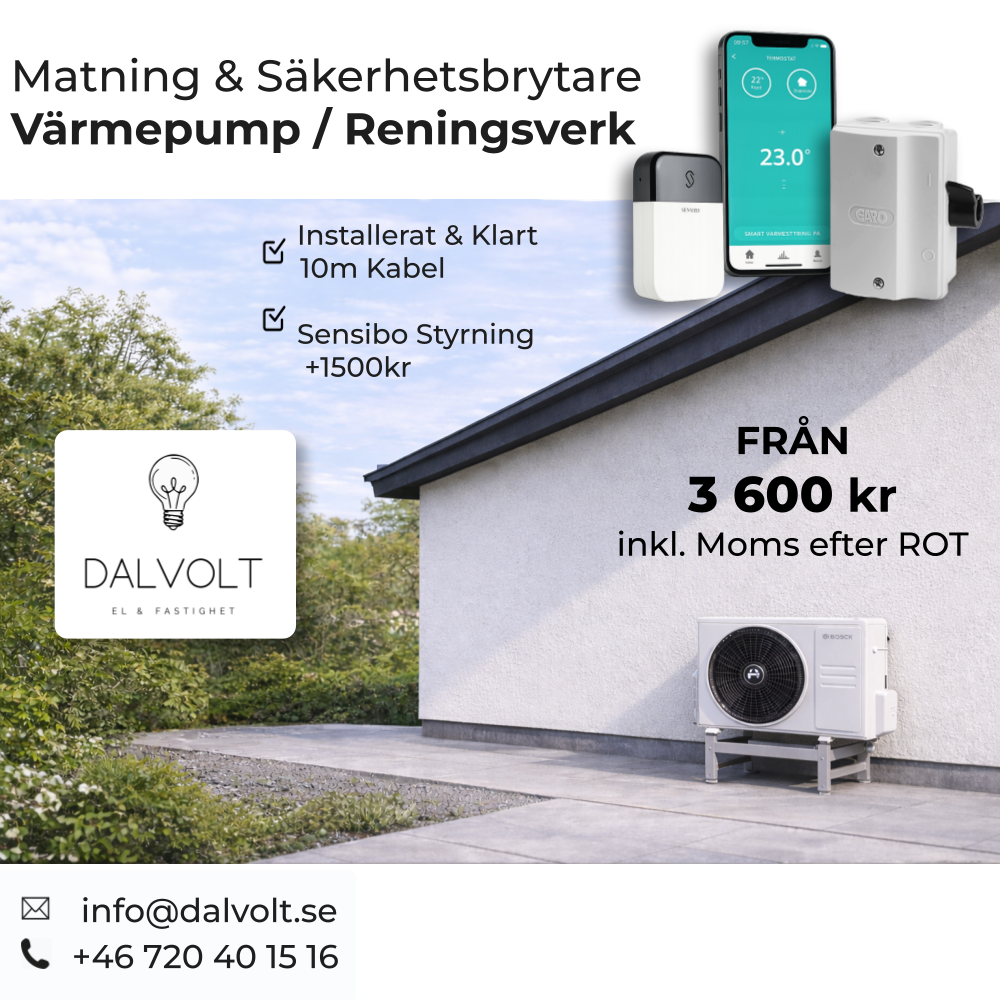 Säkerhetsbrytare värmepump reningsverk dalarna hedemora falun borlänge avesta